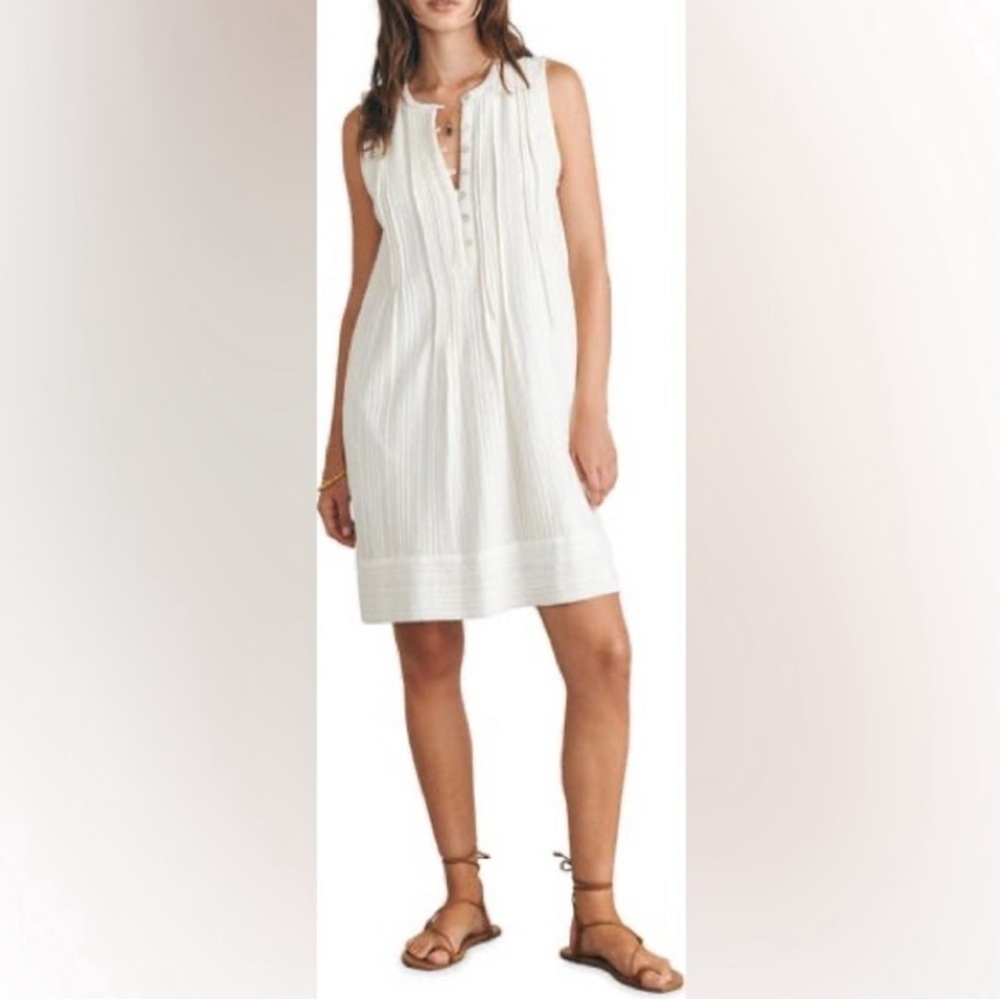 Faherty Dress Womens Size Xs Isha White Shift Relaxed Sleeveless Organic Cotton